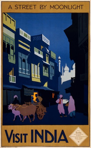 Visit India street by moonlight travel poster